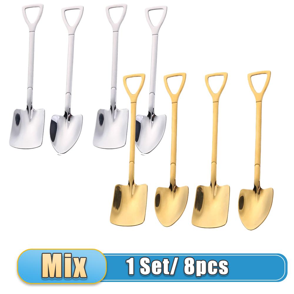 4 Pcs Pieces Coffee Spoon Stainless Steel Stiring Teaspoons Ice Cream Cake Dessert Spoon Set Sliver Tableware Party Cutlery