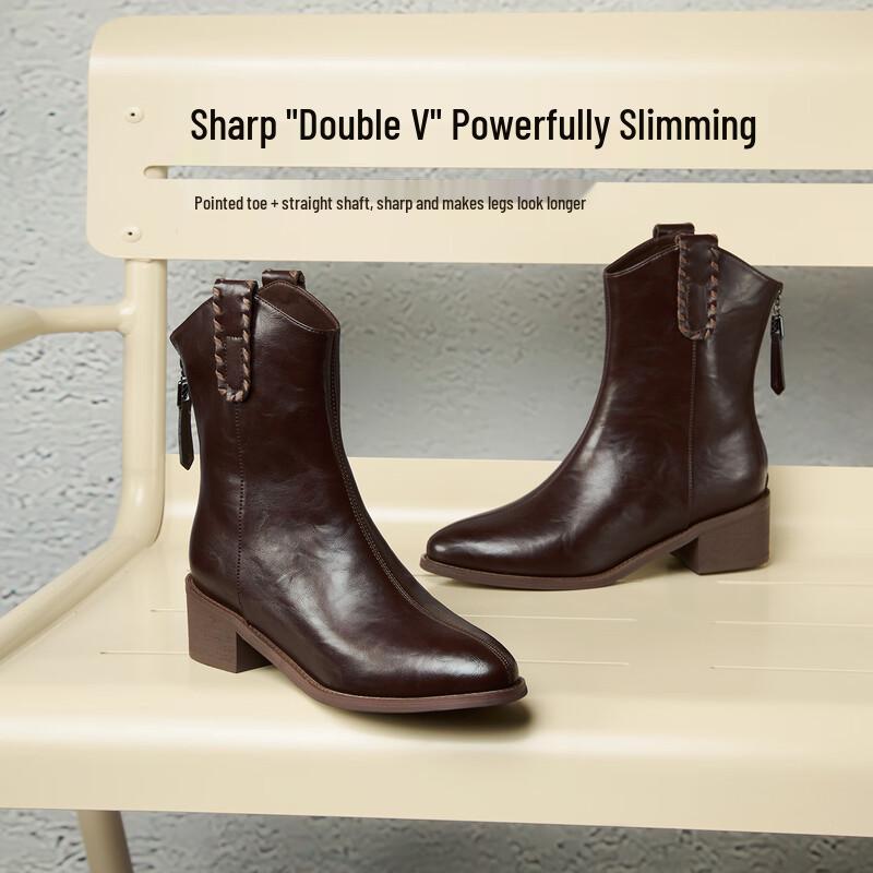 BESTO Women s Chunky Heel Mid-Calf Fashion Boots F3011DZ5 36