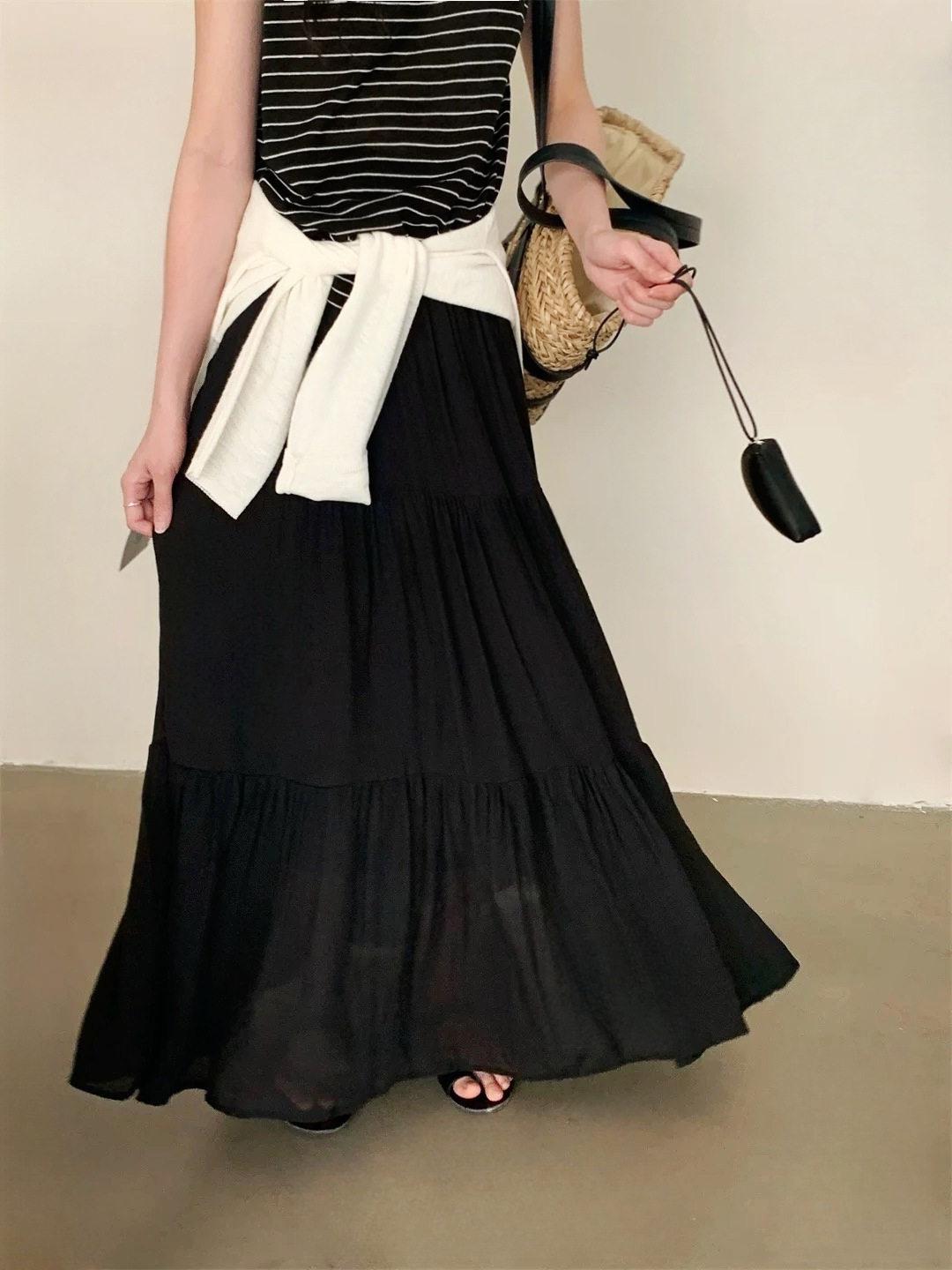 

2026 New Japanese Cotton Linen High Waist Slimming Draped Long Skirt for Women One Size чёрный