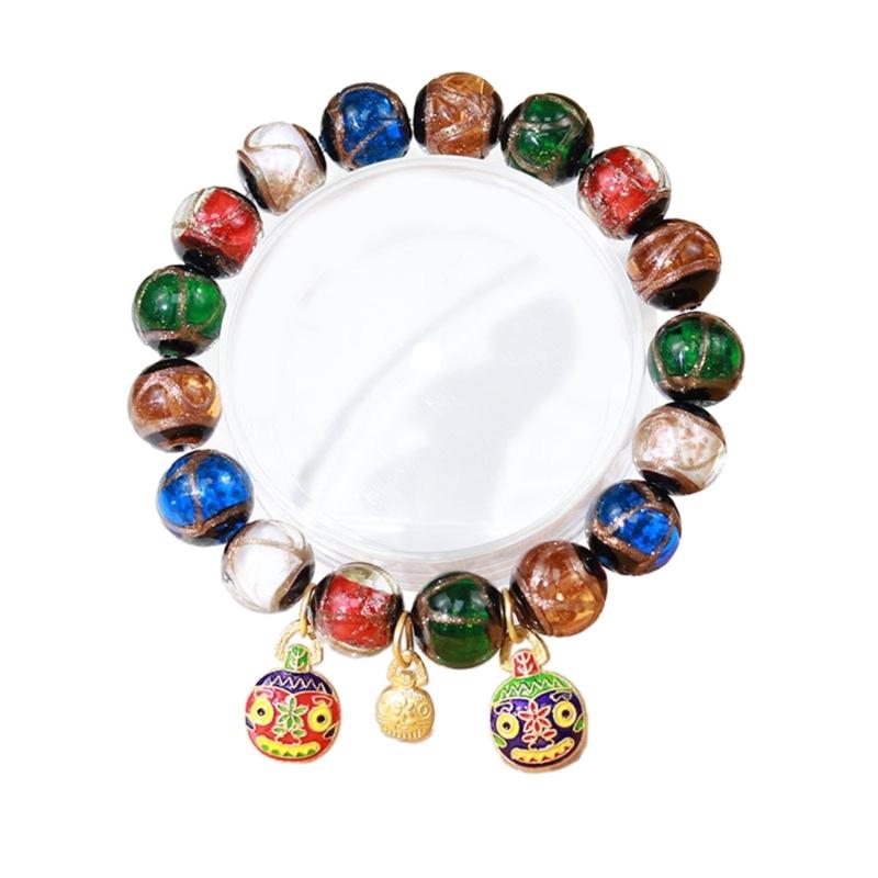 

Vintage Gray Glass Bracelet with Multi color Beads Chinese Style Ethnic Bracelet Bangles Accessory for Daily Wear Dates