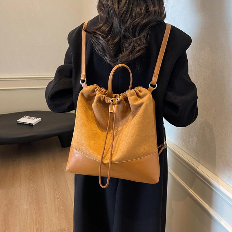 Leather Bucket Shoulder Bags Drawstring Crossbody Purse for Women Large Capactiy Backpack Travel Bags CLE