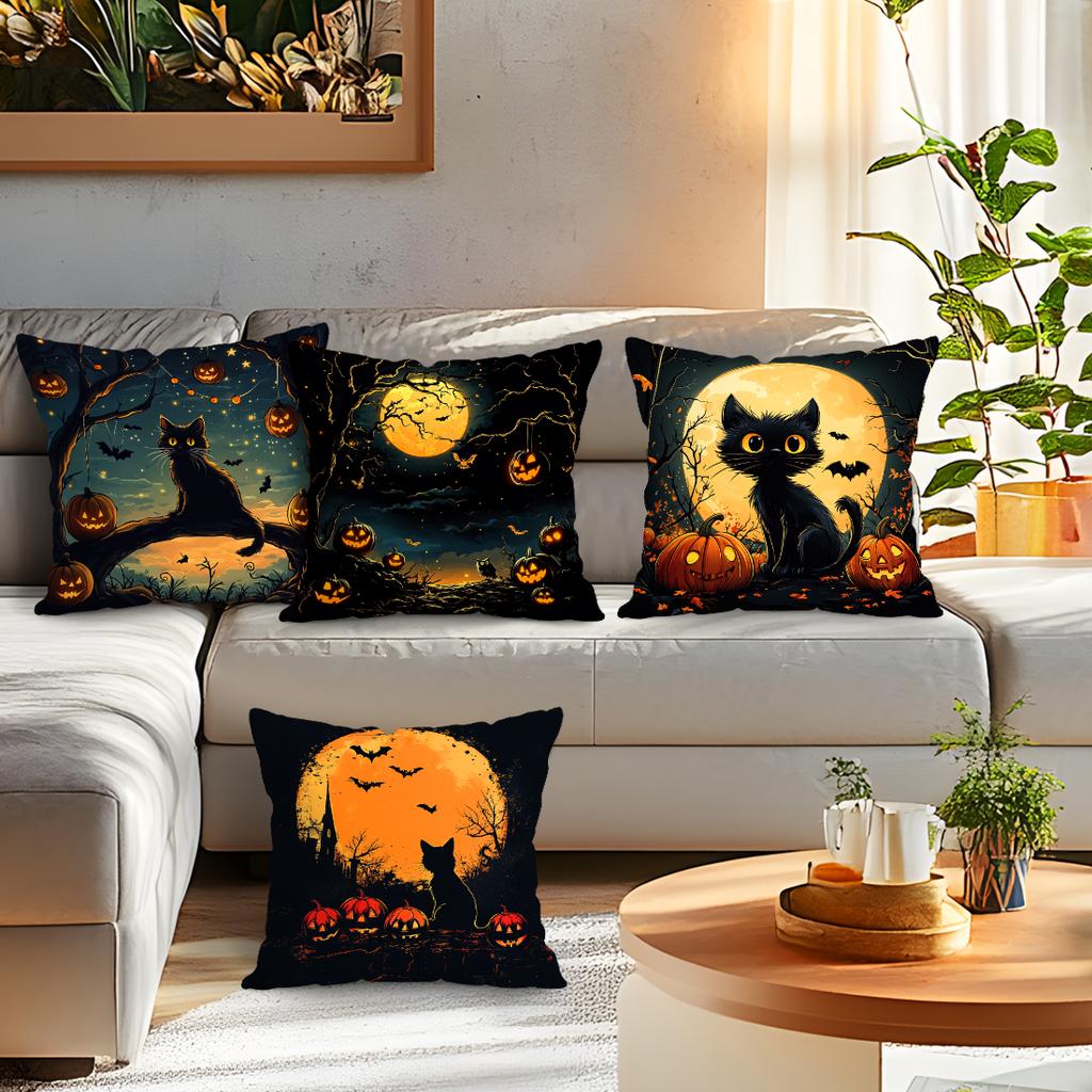 Halloween Black Cat Cushion Pillowcase Printed Polyester Throw Pillowcover Decorative Sofa Cushion Pillowslip Home Decor