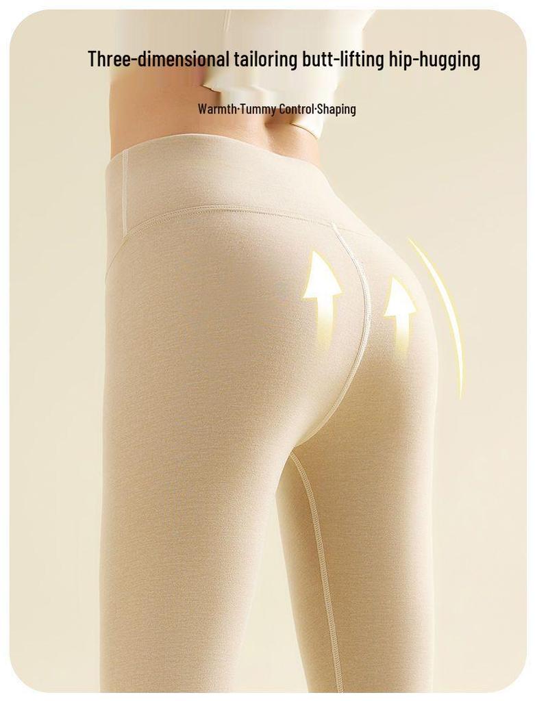 Women's High-Waisted Thermal Fleece Pants: Seamless Wool and Silk Base Layer for Indoor Autumn/Winter Wear.