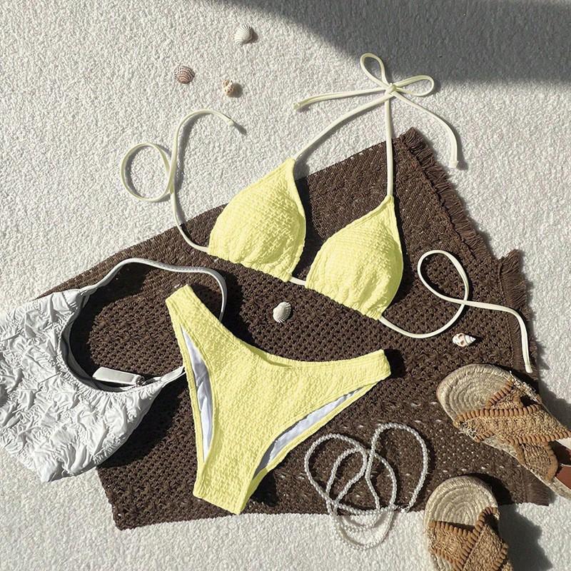 

Hanging Neck Split Swimsuit Women s Sexy Bikini Beach Hot M жёлтый