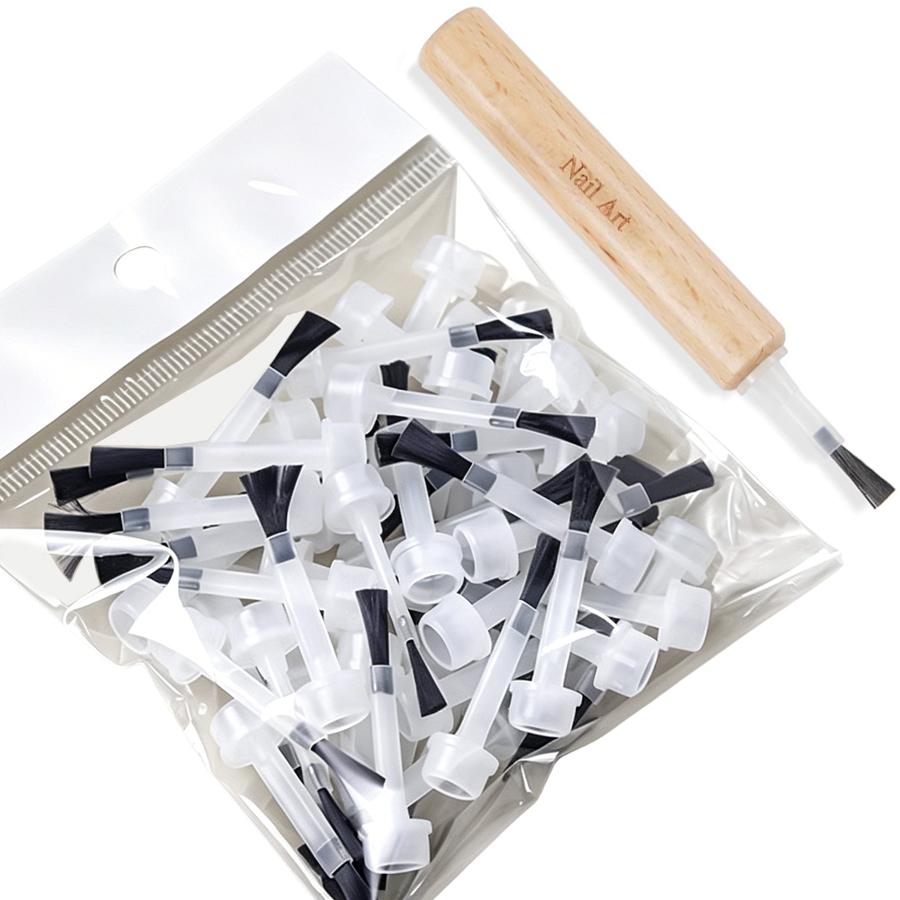 10/50Pcs Multi-functional Replaceable Nail Polish Brush Tips with Dual-Ended Detachable Wooden Handle Manicure Tool