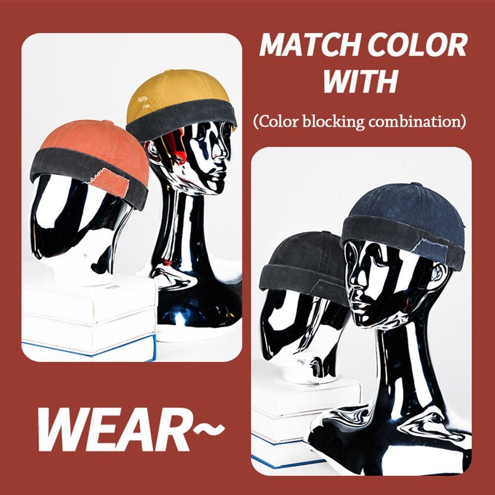 Fashion Hip Hop Beanie Street Hat Cotton Adjustable Brimless Docker Cap Solid Color Washed Denim Skullcap for Men Women