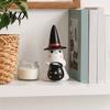 Resin Witch Hat Decor Ghost Night Light, Figurine with Glowing Pumpkin Bucket, Warm Fall Pastoral Home LED Amber Lamp, Farmhouse Halloween Tabletop