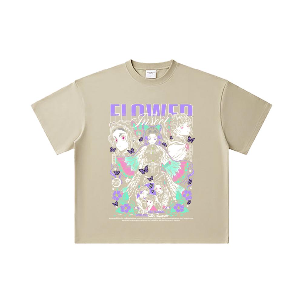 260 GSM Double Yarn 32 Count 100% Cotton Demon Slayer V110 Shinobu Print Unisex Heavy Cotton T Shirt