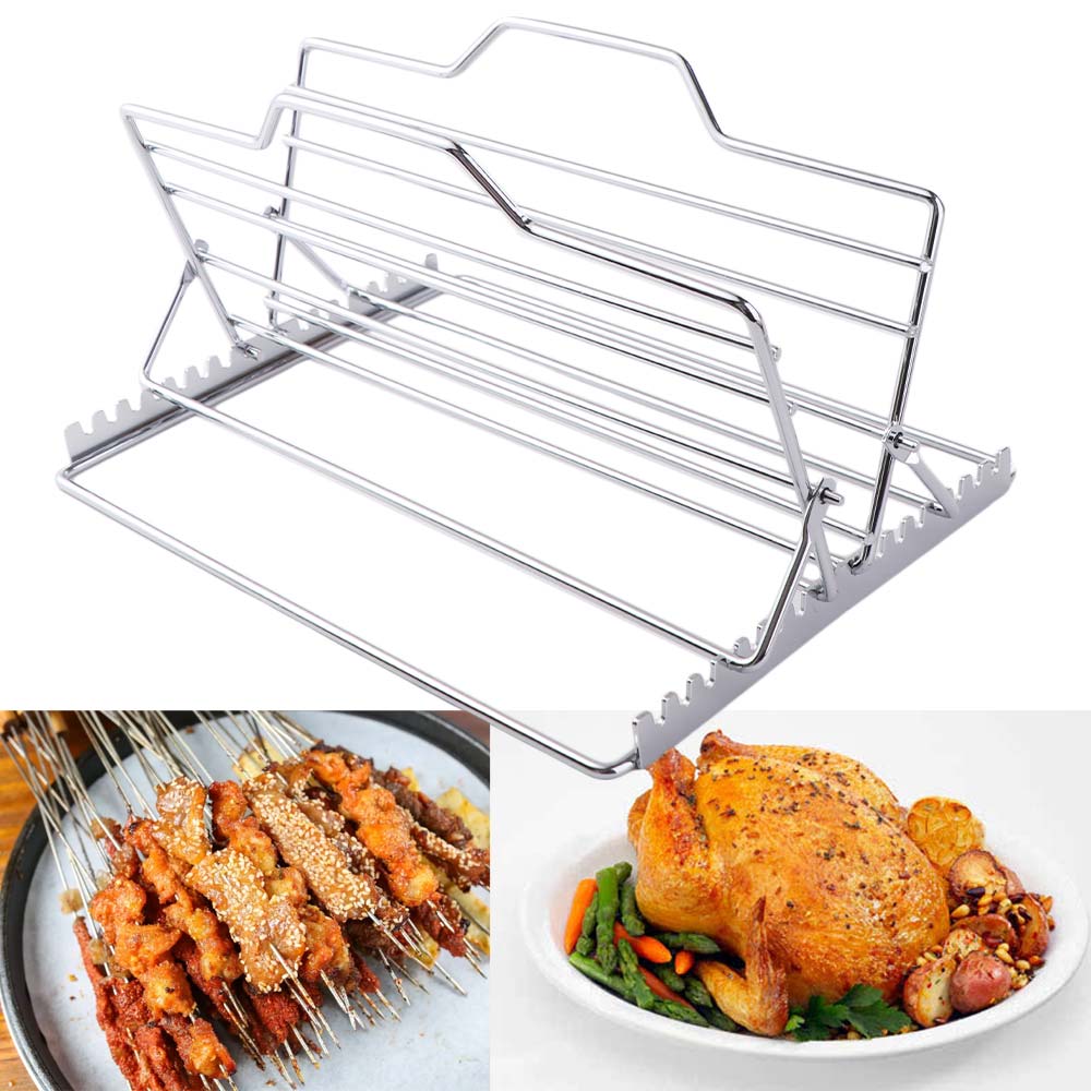Grille de Rôtissage pour Dinde en Acier Inoxydable Pliable Réglable Support Rôtissoire Poulet en Forme de V Grande Grille pour Poulet Grillé Grilles