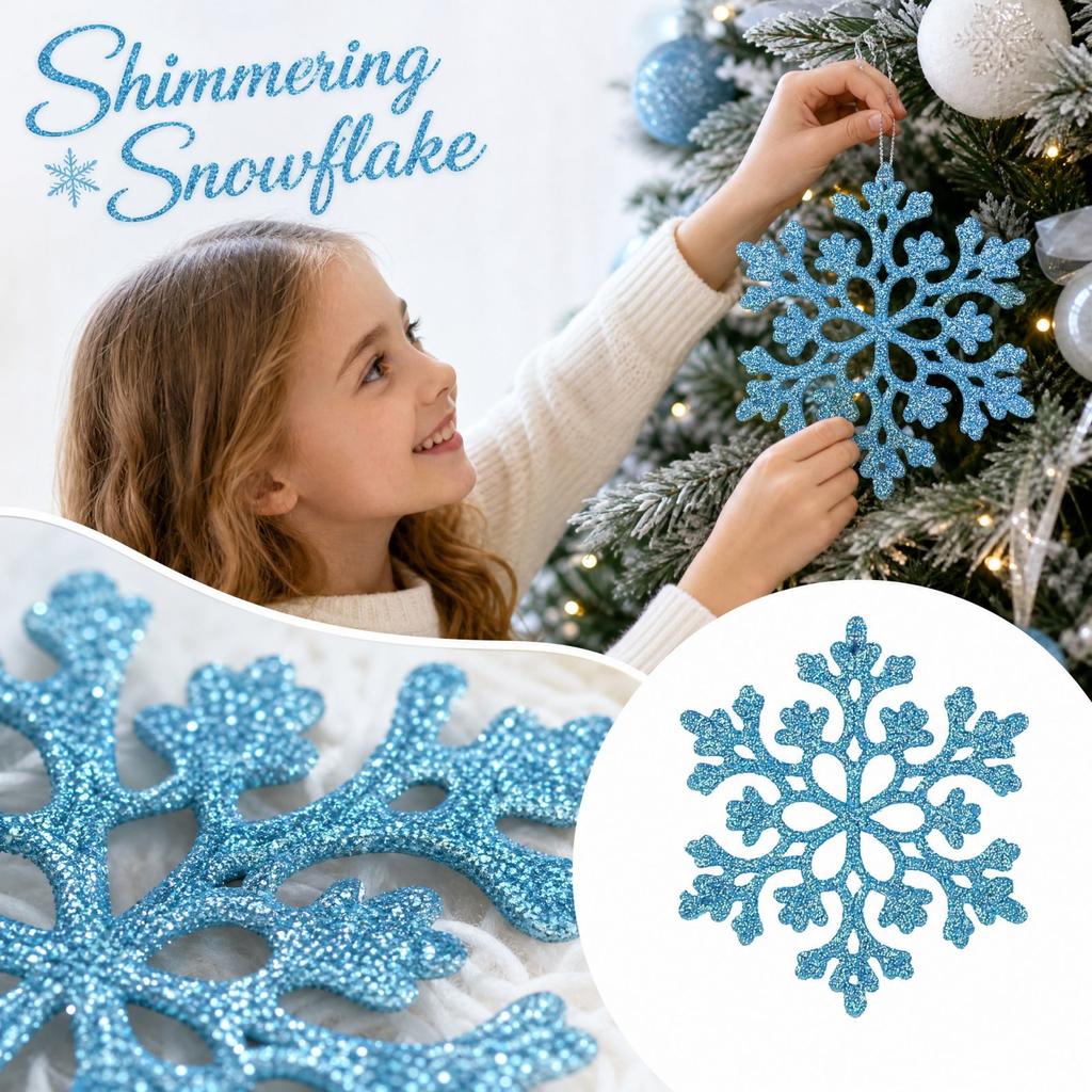 Christmas Decoration Snowflake Ornaments, Plastic Glitter- Snowflake, Hollow Snowflake Hanging Pendants for Christmas Tree