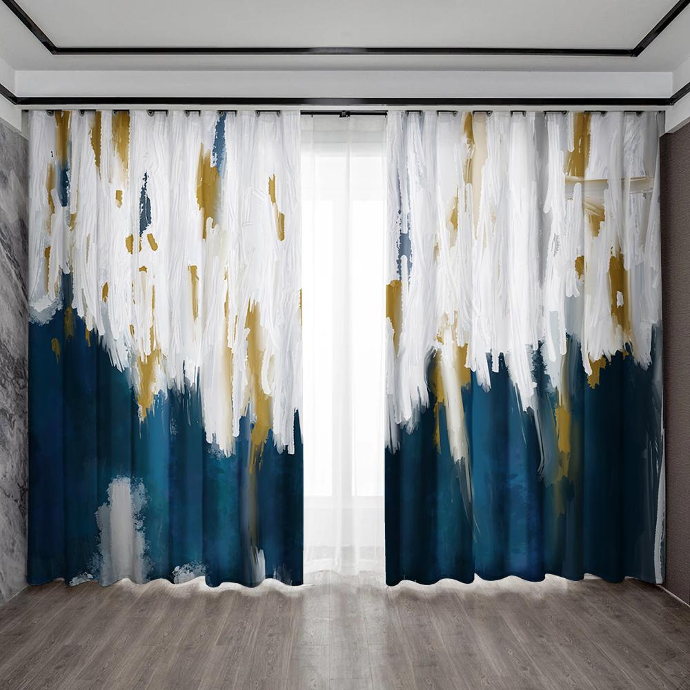 

2Pc Home Decoration Curtains With Graffiti Background And Rod Pocket Curtains,Kitchen, Coffee Shop,Living Room, Balcony 75x166cm&Without mount