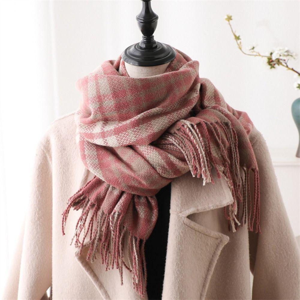 Imitation Cashmere Long Tassel Scarves Windproof Women Wrap Shawls Casual Winter Plaid Scarf