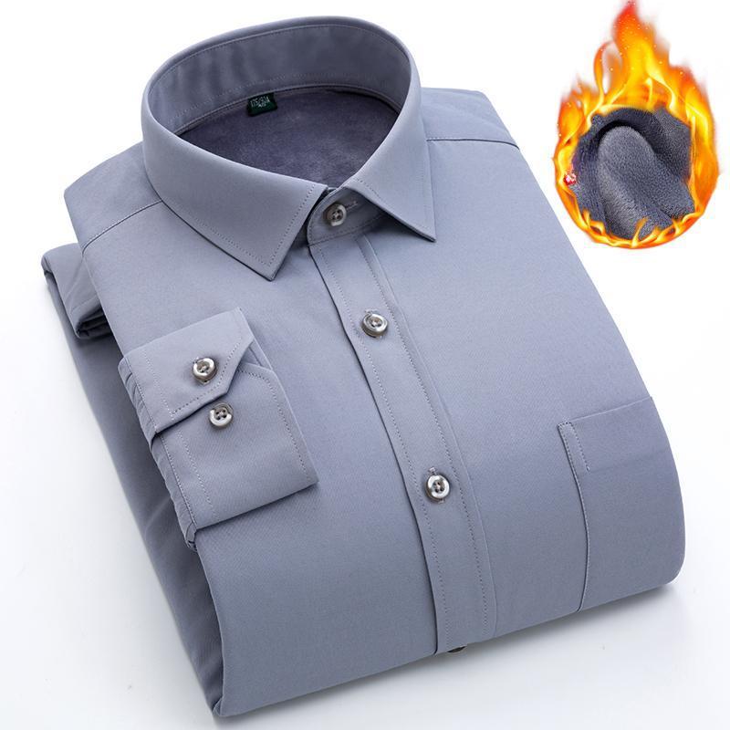 Winter New Men's Velvet Shirt Long-sleeved Solid Color Business Shirt Professional Dress Non-ironing Shirt Men's Shirt