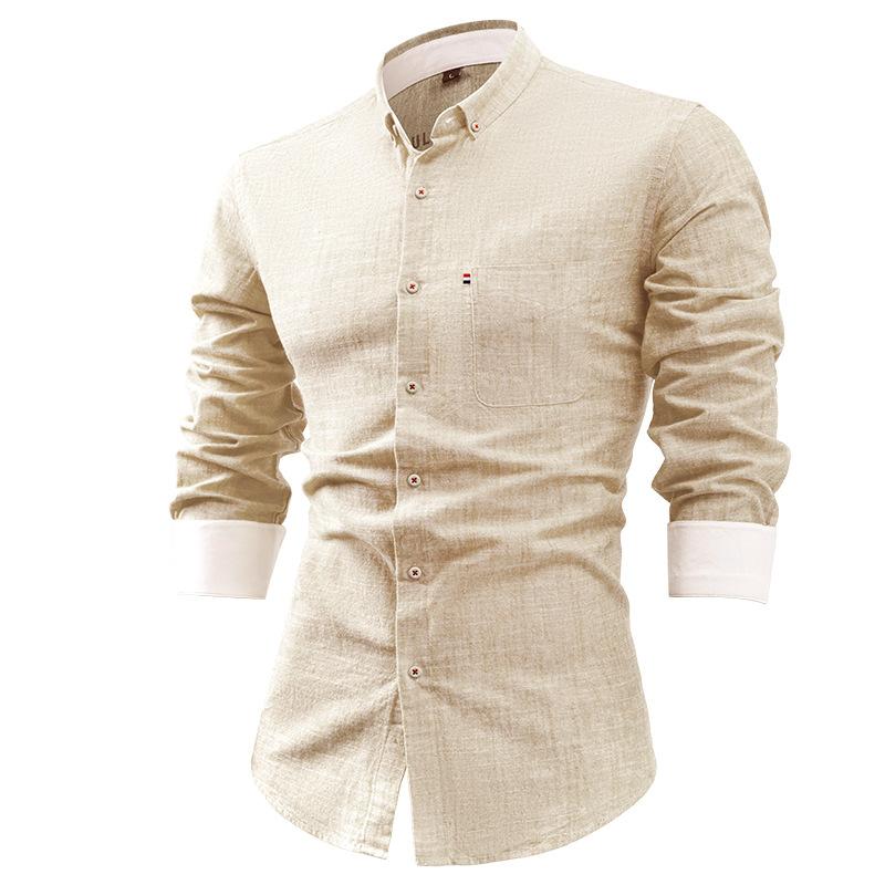 Men s Red Linen Cotton Blend Long Sleeve Button Down Casual Shirt S