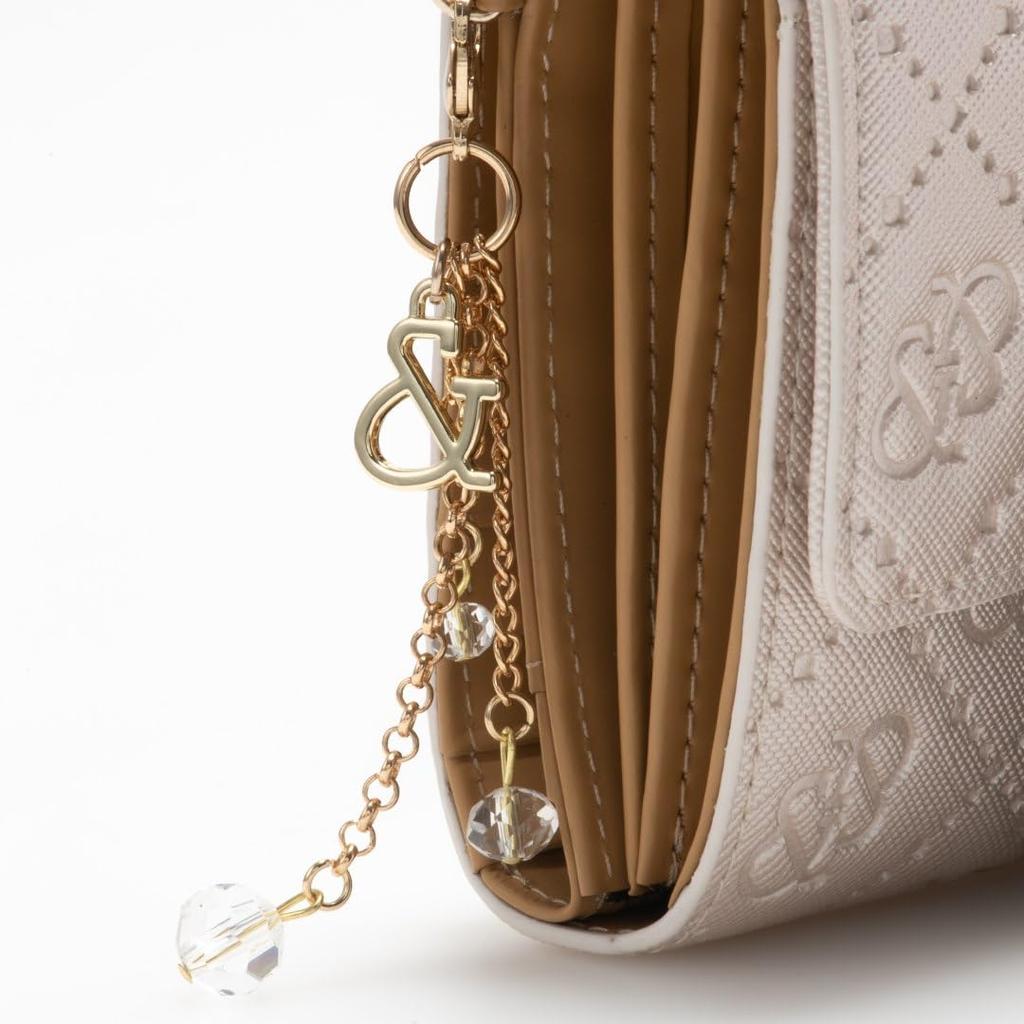 And Bill Purse Synthetic Leather Embossed Logo Brooch PDLWFDT1 Pearl White [Pinky Diane] [& Union]