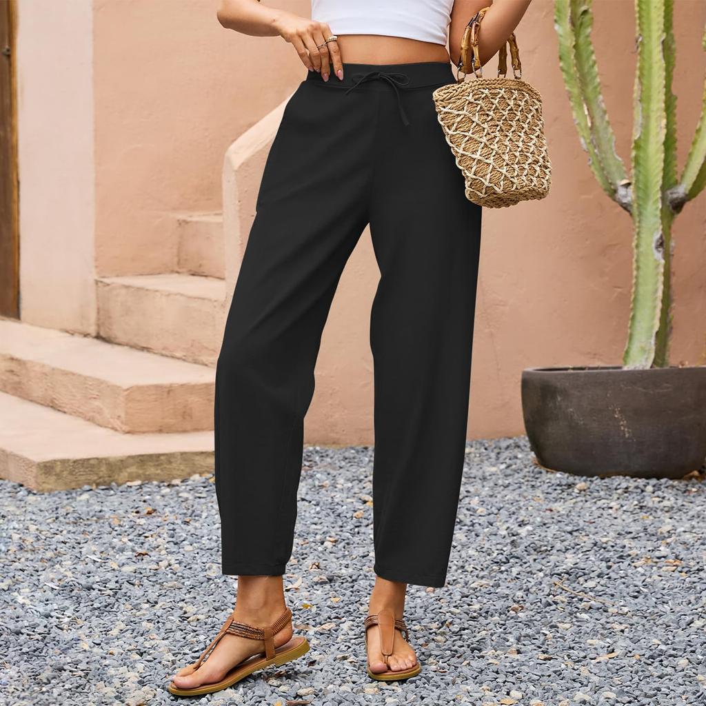 Calças Casuais e Fashion Coloridas Soltas com Bolsos para Mulheres