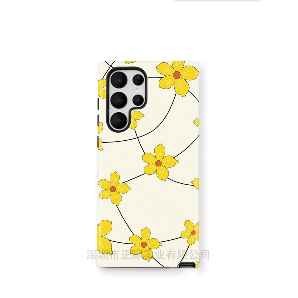 Summer new yellow simple flower Samsung S26 ultra mobile phone case Galaxy S22 2-in-1 protective case