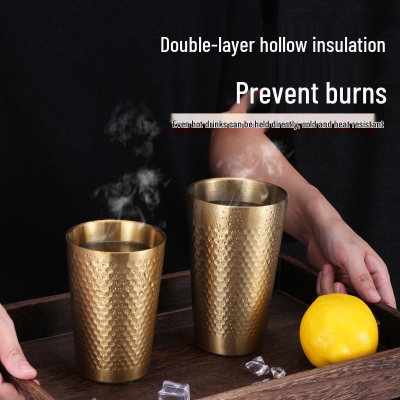 Korean Style Double-Layer Honeycomb Stainless Steel Beer Mug - Durable, Anti-Fall, Ideal for Cold Drinks & BBQs.