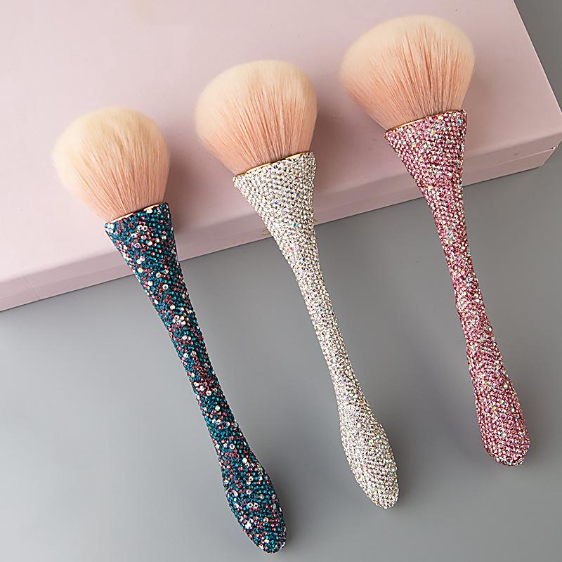 Diamond-Inlaid Handle Loose Powder Brush with High-Footed Cup for Blush & Makeup Setting