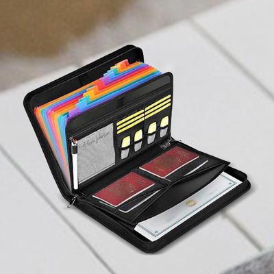 Accordion File Organizer Expanding Folder Black Portable with Zipper for Card Bill Receipt