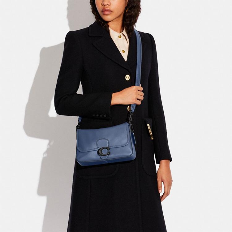 Coach Tabby 26 Flap Rhinestone C Logo Buckle Leather Shoulder Bag Women Shoulder Bag Washed-Denim C4823-V5D61