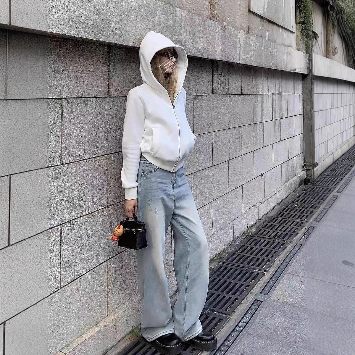 

Niche Versatile Women s Grey Hooded Zip-Up Cardigan – Slimming Long-Sleeve Autumn Jacket Trend Medium