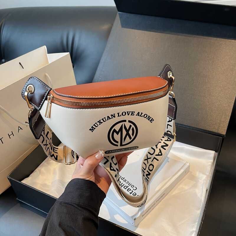 

Women s 2025 New Wide Shoulder Strap Underarm Small Bag Chest Bag This Year Popular Fancy Women s Crossbody Dumpling Bag Rice white with brown]