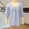 Camicetta da Donna Scollo Quadrato Manica 3/4 Colore Unico Casual Vestibilità Larga Pizzo Intrecciato Estiva Traspirante Top