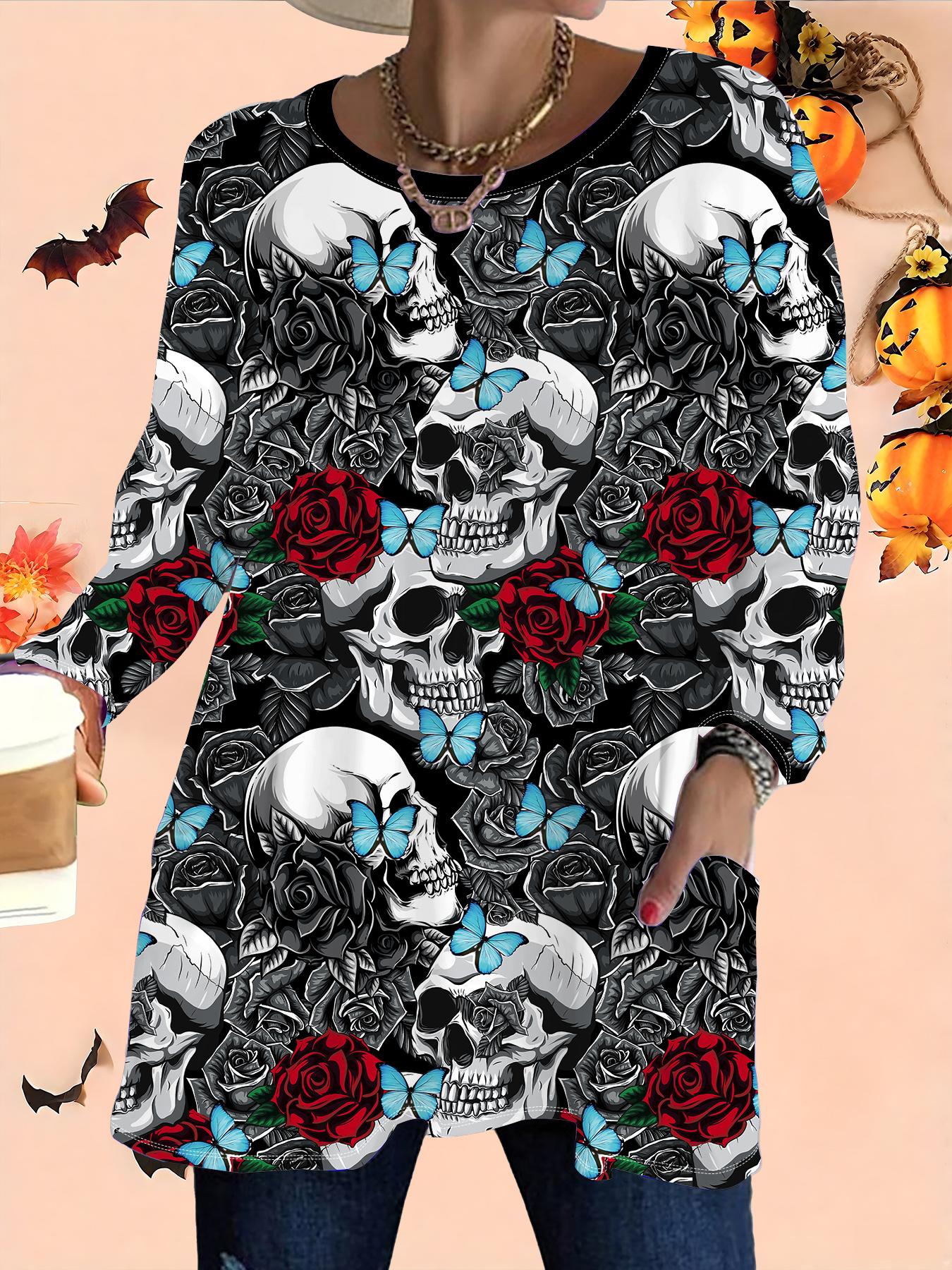 

2025 Осень Зима Новые Женские Топы Большого Размера, Модные Футболки с 3D-принтом на Хэллоуин с Круглым Вырезом и Длинным Рукавом 1XL чёрный