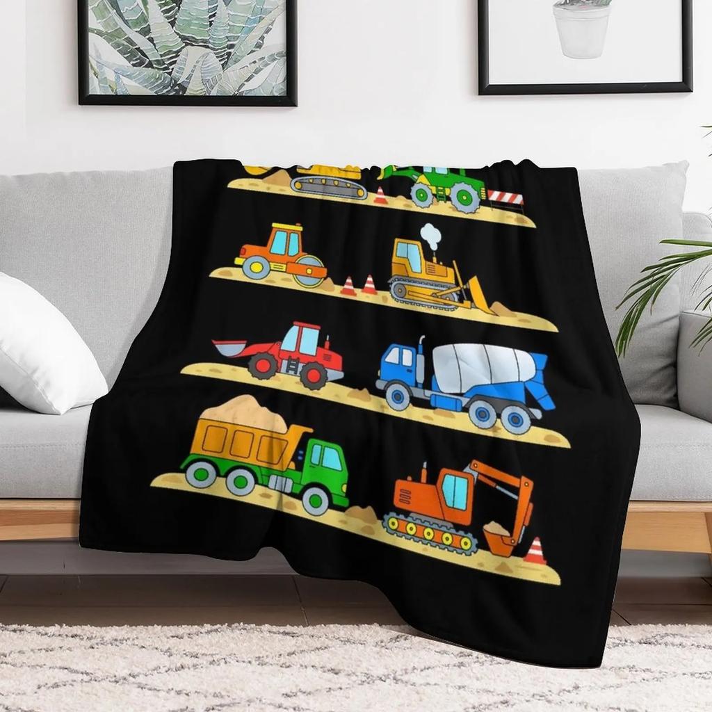 Construction Digger Dump Truck Bulldozer Concrete Mixer Throw Blanket Long Lasting Soft Plush Blanket for Daily Use