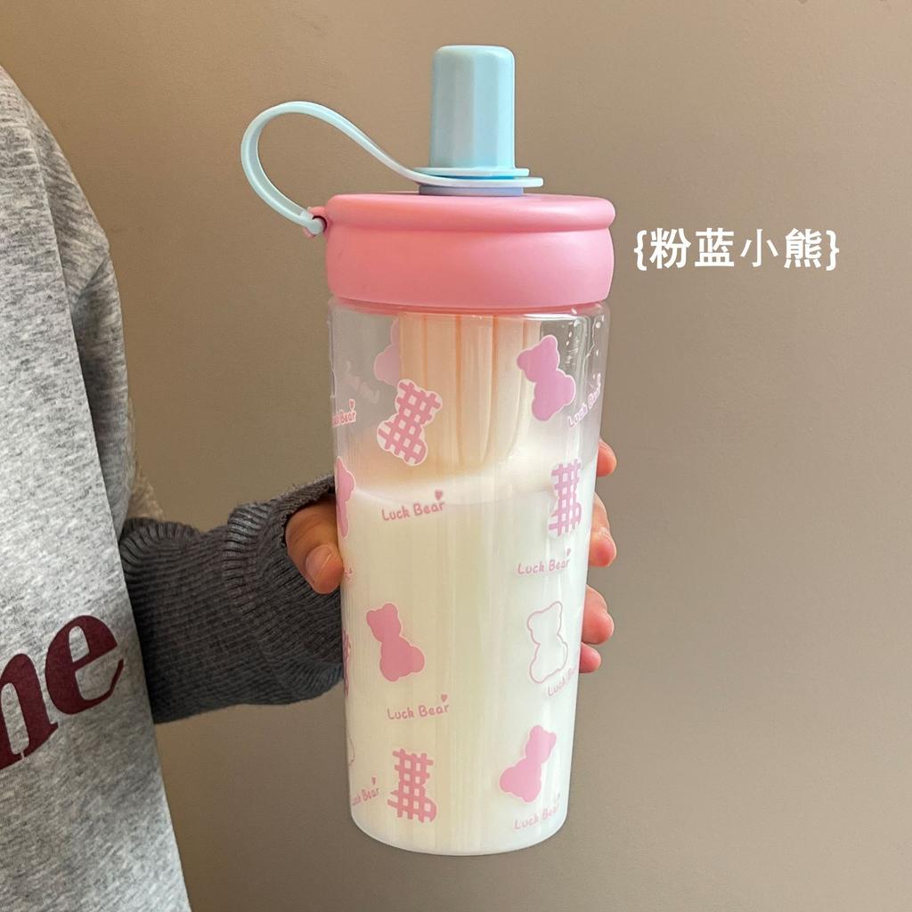 Water bottle straw cup student flower teacup water cup girls easy cup portable straw plastic cup large capacity summer cup