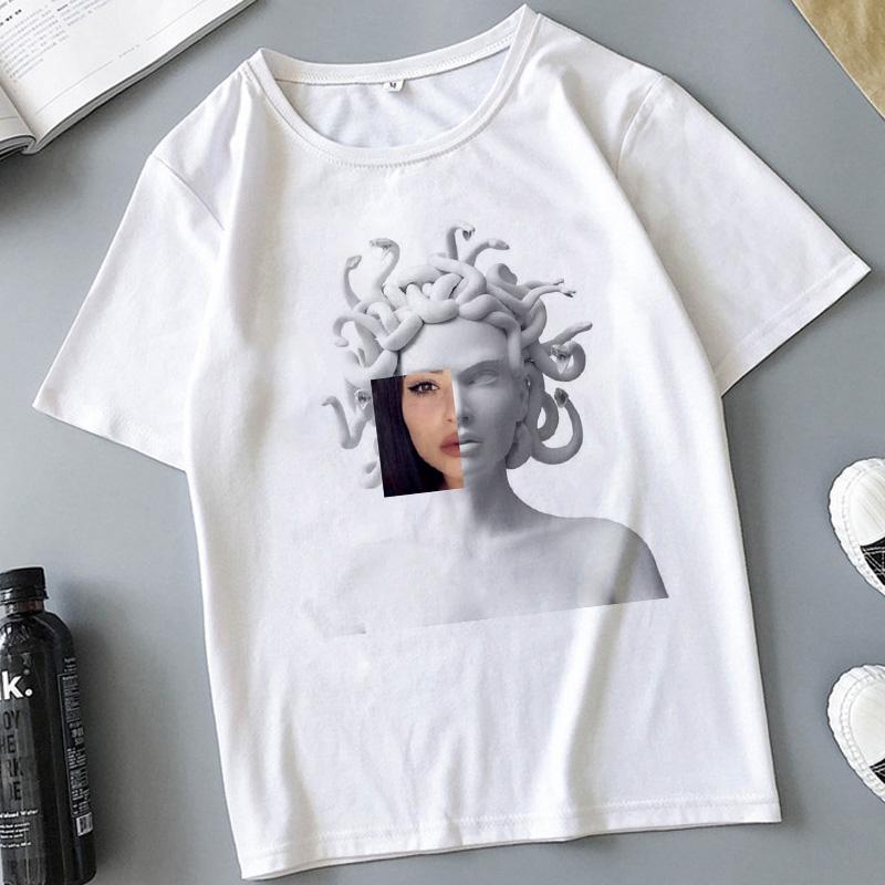 Snake Head Female Monster Medusa Printed T-shirt Summer Women's Casual White Female Tshirt Harajuku Vintage Fashion Tops T Shirt