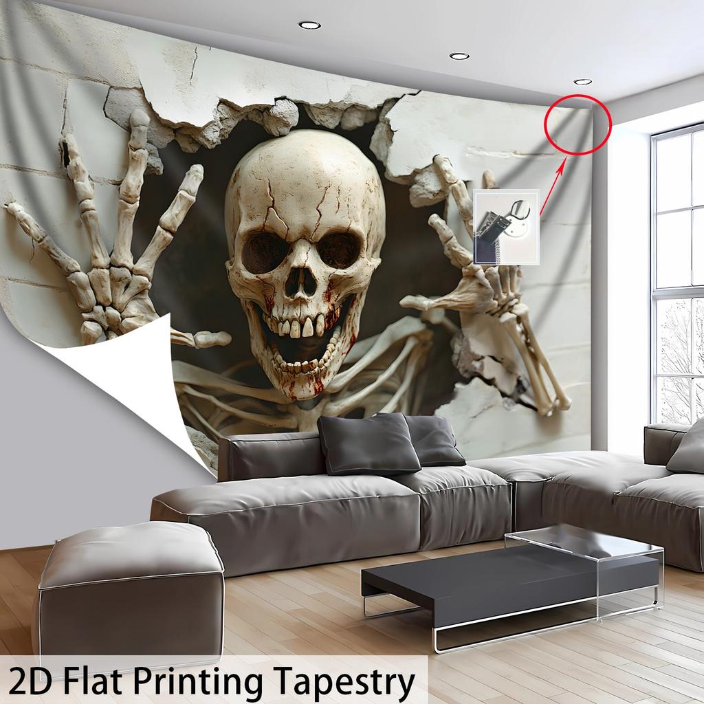 Ultra Large Halloween Skeleton Hole Wall Tapestry Hd Digital Print Home Decor With Free Hanging Clips