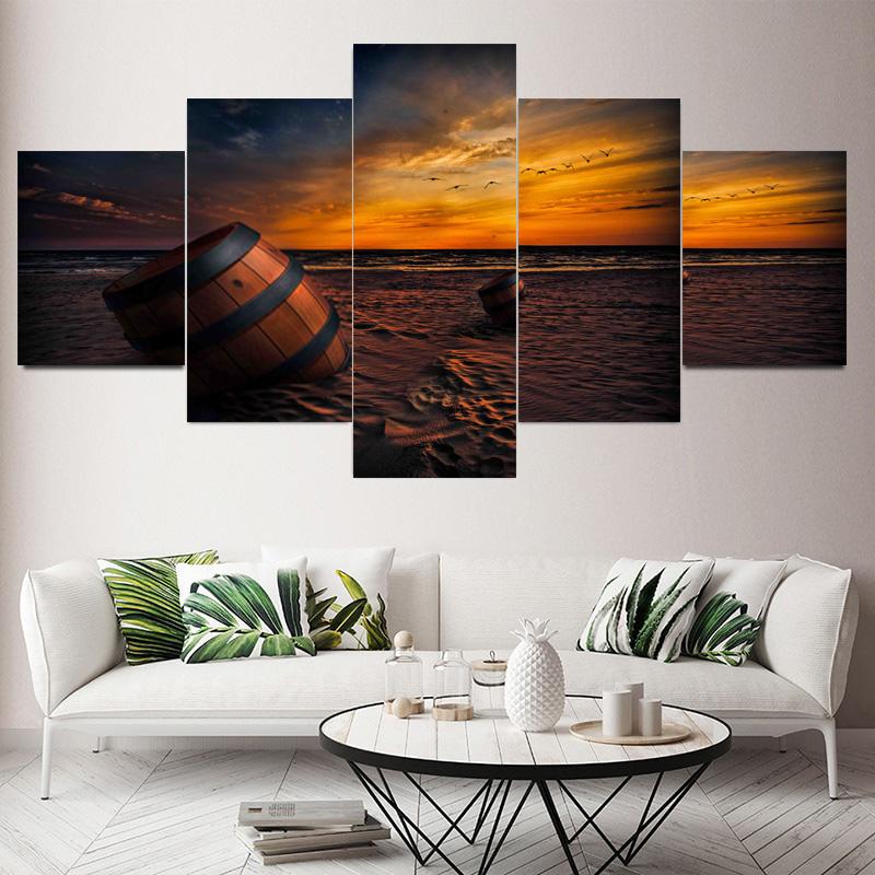 5 Pieces Natural Blue Beach Sunset Landscape Canvas Painting Seascape Posters And Prints Wall Art Pictures Home Decor No Frame