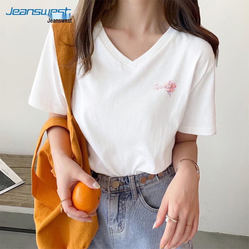 Jeanswest Women's V-Neck Cotton Short Sleeve T-Shirt