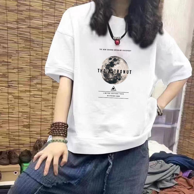 

Women s 100% Cotton Casual Print Half Sleeve T-Shirt - Loose, Slimming Design, Plus Size, Trendy S (Under 85 Jin) темно-сірий