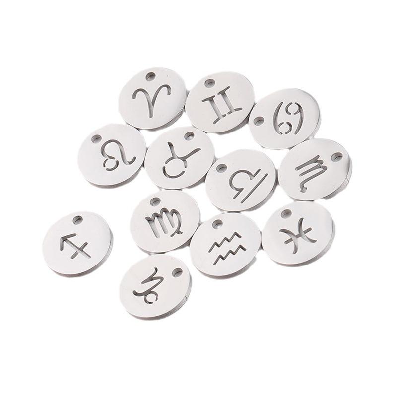 B4838 12mm Zodiac Style Charm 14k Gold Plated Stainless Steel Charm logo Custom Pendant for Jewelry Diy