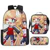Classic Popular Funny Novelty Gacha 3D Printed 3pcs/Set Pupil School Bags Laptop Daypack Backpack Lunch Bag Pencil Case