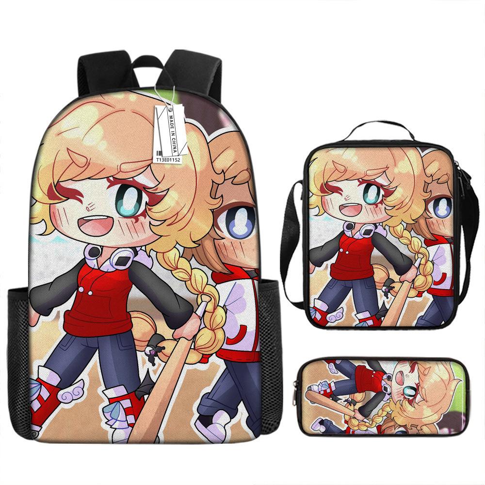 Classic Popular Funny Novelty Gacha 3D Printed 3pcs/Set Pupil School Bags Laptop Daypack Backpack Lunch Bag Pencil Case