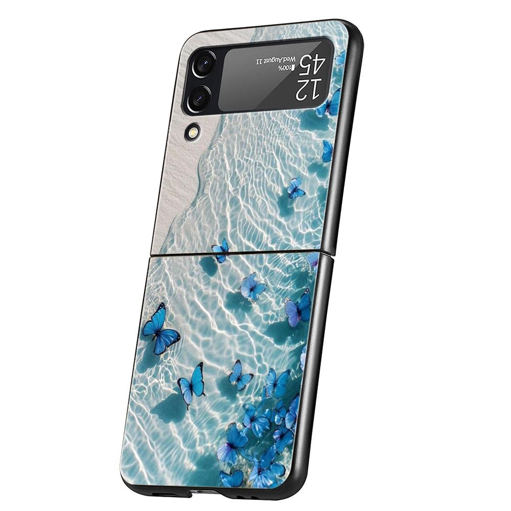 Phone Case For Samsung Galaxy Z Flip 3 4 5 6 Hard Folding PC For Samsung Z Flip3 Flip4 Flip5 Cover Blue Butterfly Ocean Waves