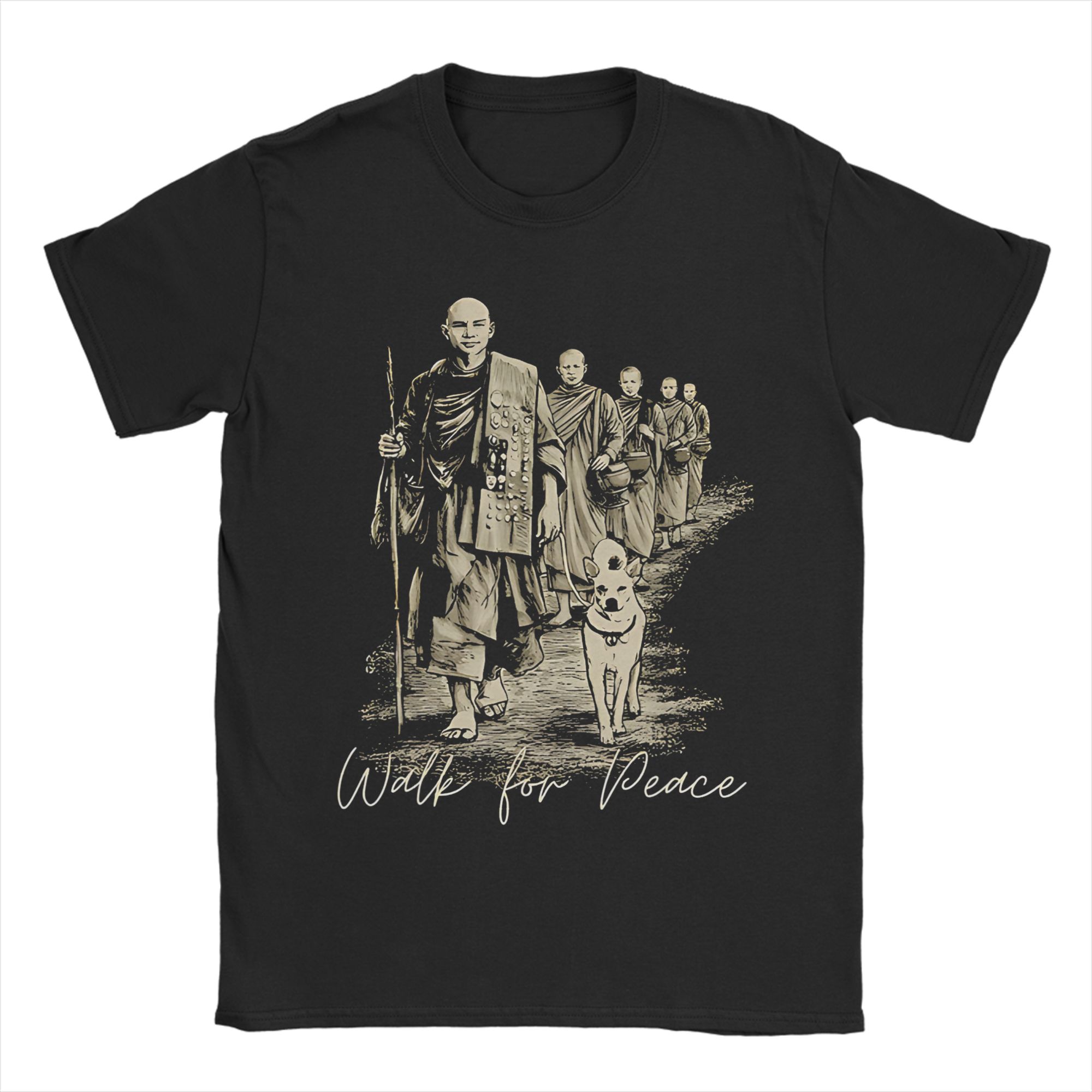 

Peace Walking Monks and Aloka Dog Walk for Peace T Shirt Summer Fashion T Shirts Men s Cotton Tees Short-Sleeved Y2K Tshirt 5XL різнокольоровий