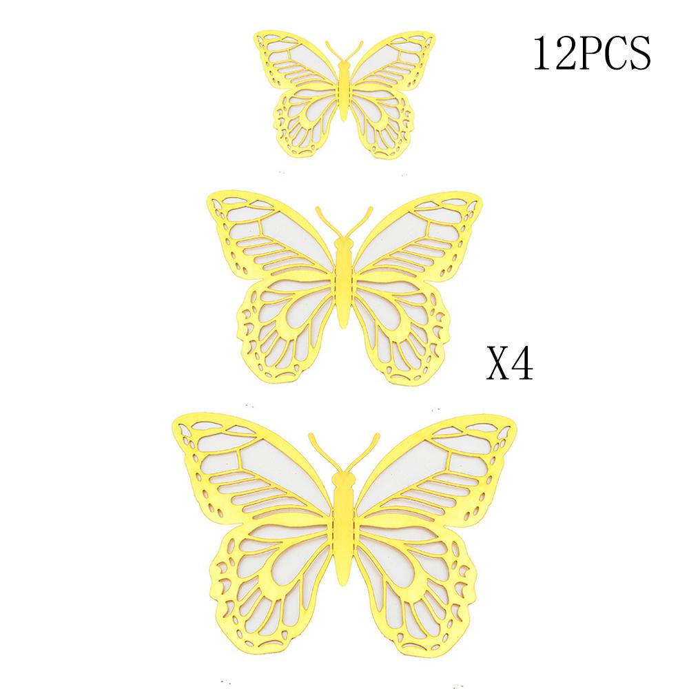 12Pcs Fashion 3D Hollow Butterfly Creative Wall Sticker Gold Butterfly Decorations for Butterfly Birthday Paper Butterfly