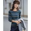 Damen Herbst Streifen Strickpullover Slim-Fit mit Merinowollmischung