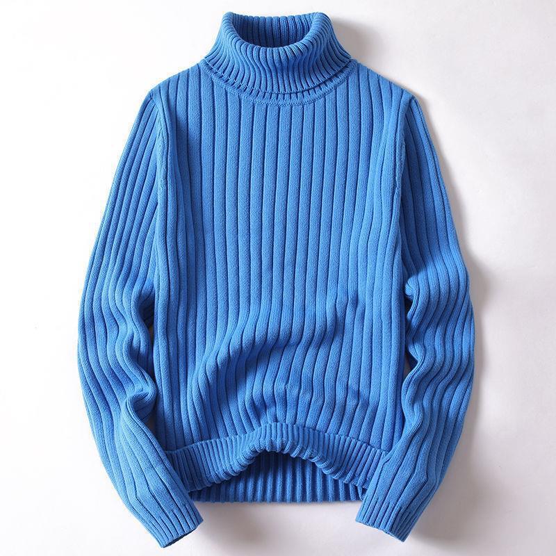 Men'S Turtleneck Slim-Fit, Thickened Warm Autumn/Winter Knit Shirt Solid Color Base Sweater Set