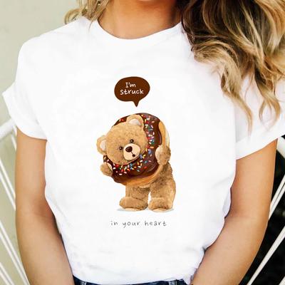 Bedruckte Damen 90er Niedliche Kleidung Kurzarmkleidung Cartoon Niedliches Bärenmuster T-Shirt Mode Damen Lässig Vielseitiges T-shi