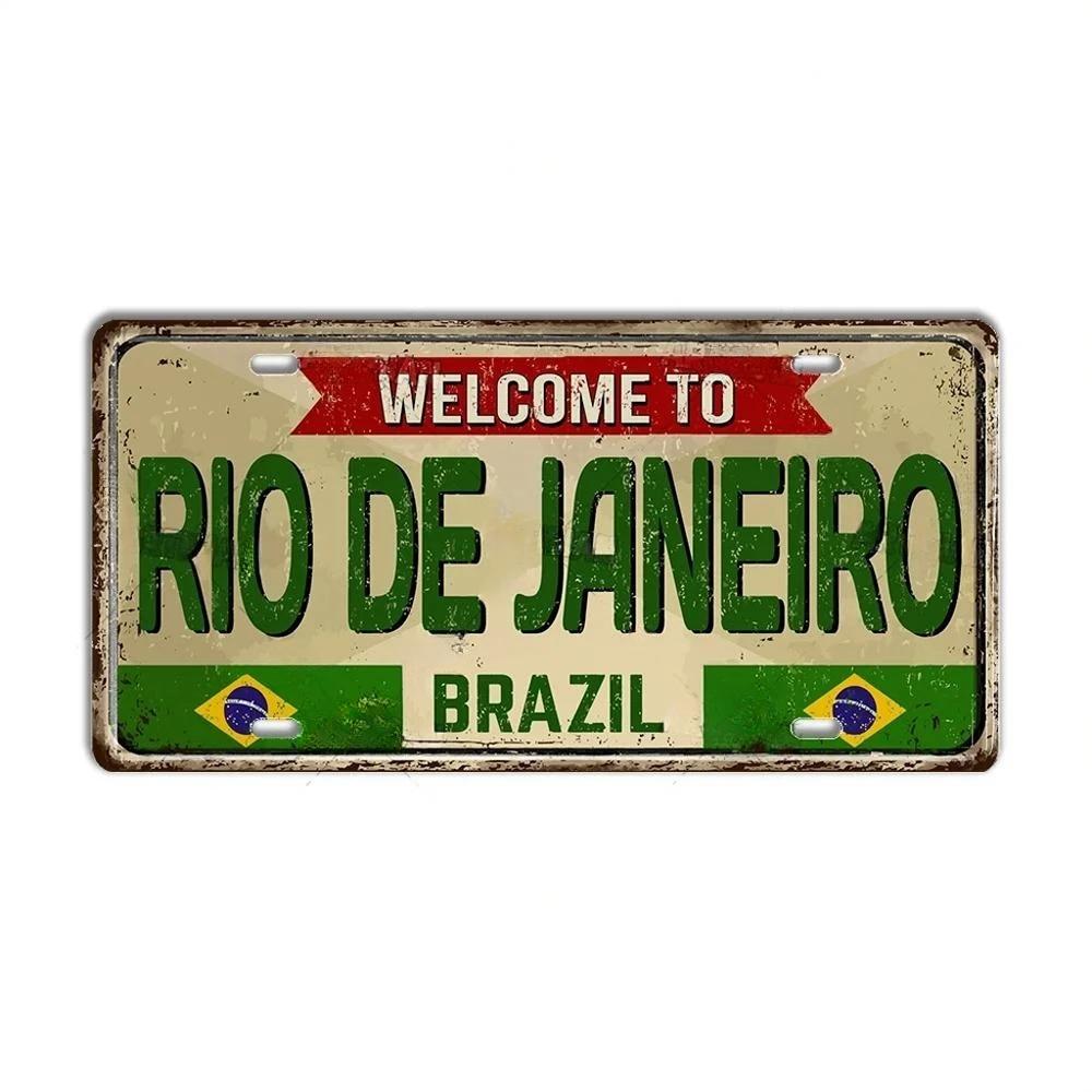 HD Metal Tin Sign Vintage Brazil Cities License Plate Style Retro Wall Art Decor for Home Bar Garage