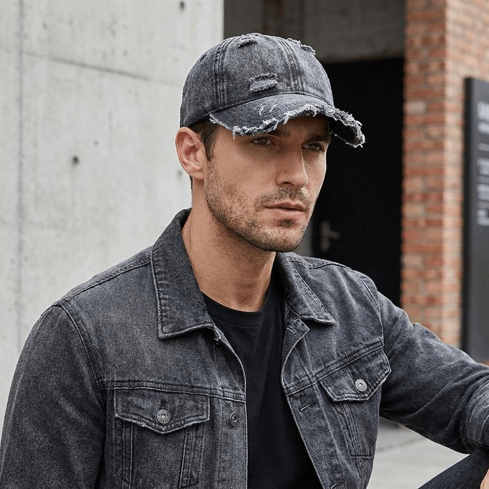 Distressed Ripped Fringe Denim Baseball Cap Vintage Washed Peaked Cap Street Style Dad Hat Travel