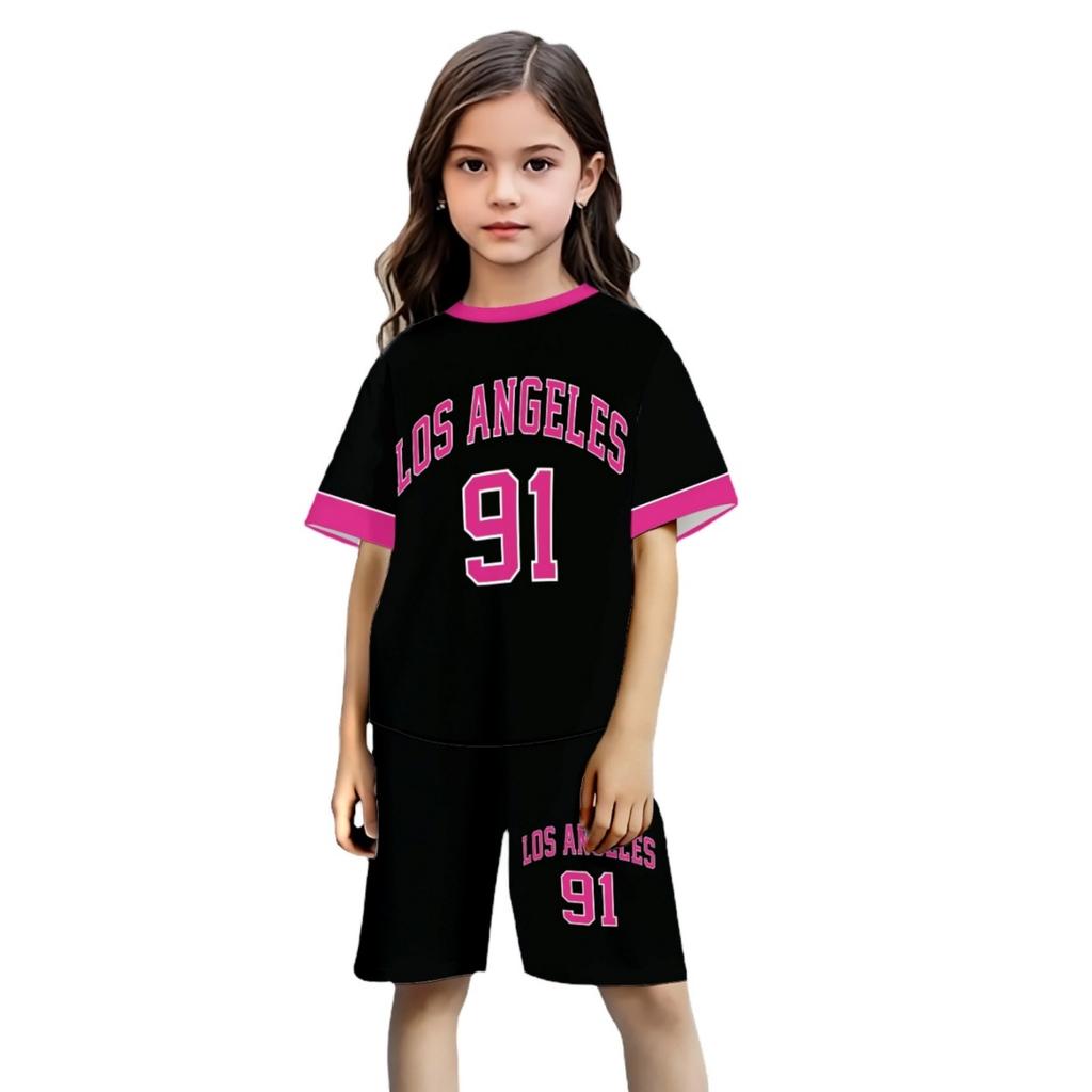 Unisex Kids' Sport Set with Letter Print, Short Sleeve Top and Pants, Round Neck Casual Outfit