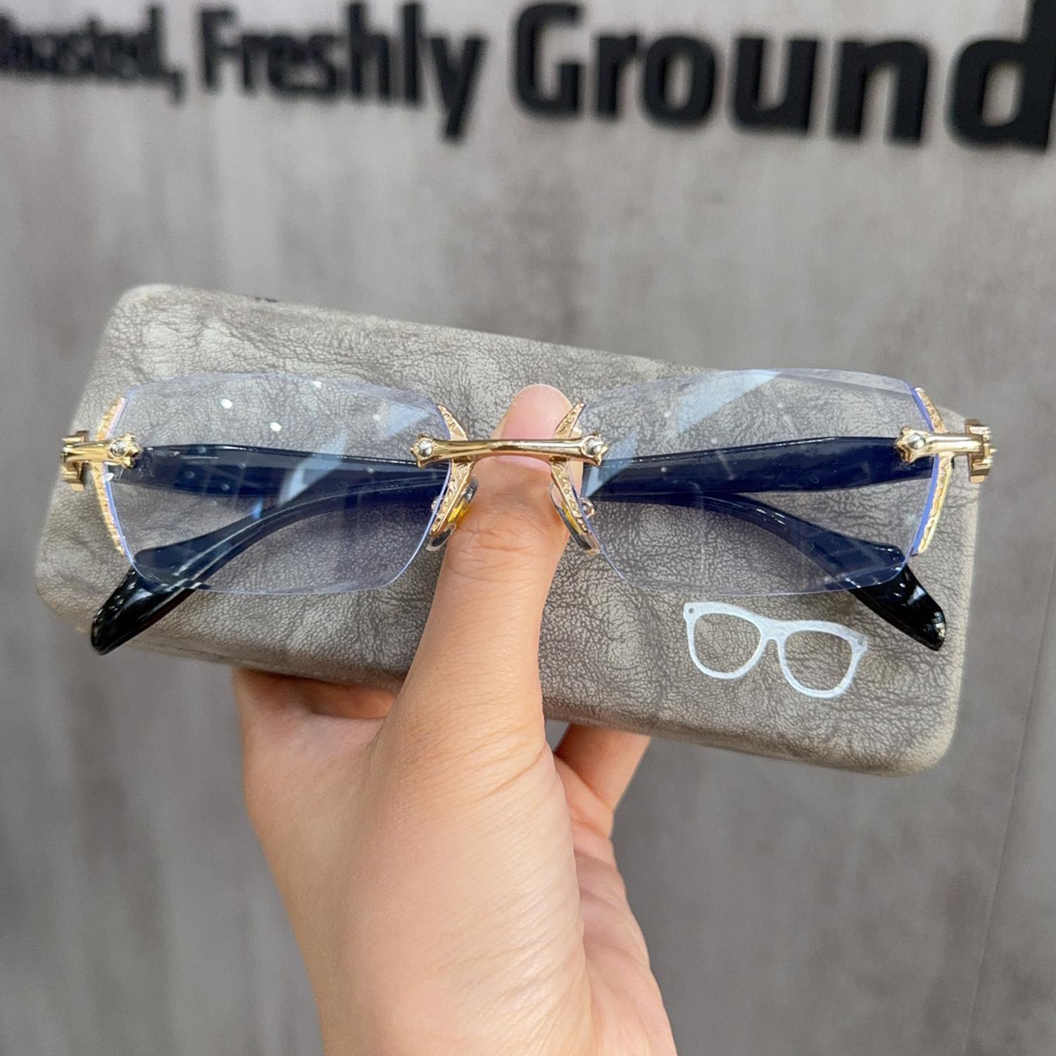 

Woman Retro Metal Frameless Eyeglasses Y2K Small Square Rimless Optical Spectacle Glasses Flat Blue Lightweight Blocking Eyewear