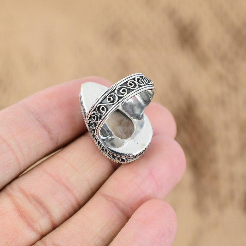 Natural Scolecite Gemstone Multi Stone Vintage Ring Size 8.5 925 Sterling Silver